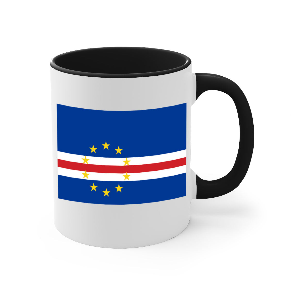 Cabo Verde 169# Mug featuring a glossy finish with a colorful handle and interior, available in multiple sizes.